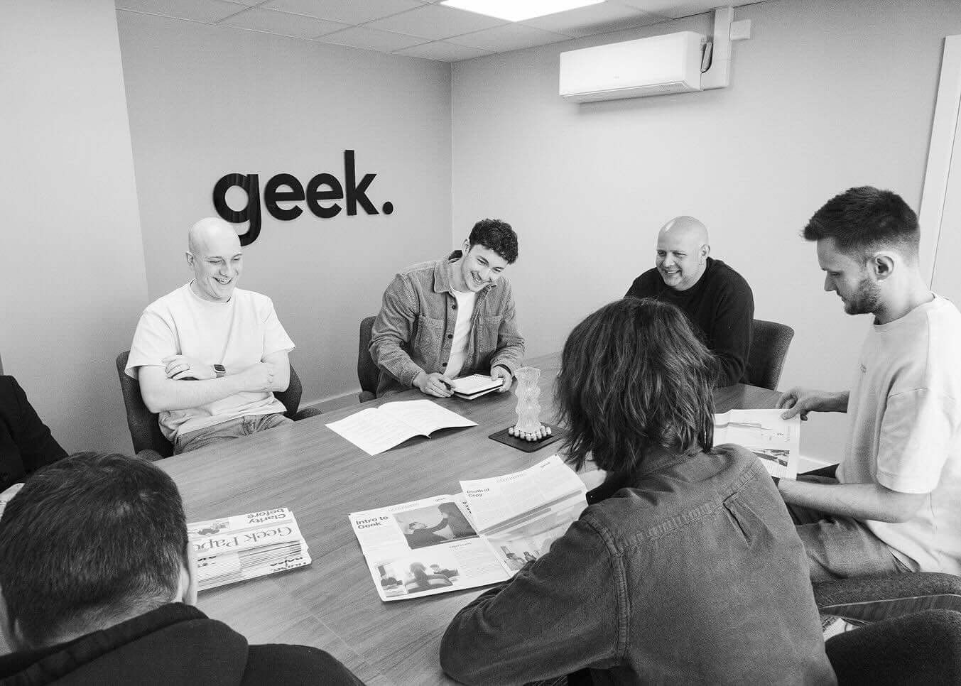 A meeting with the whole team. From left to right: Tony, Aaron, Ian, Joe.